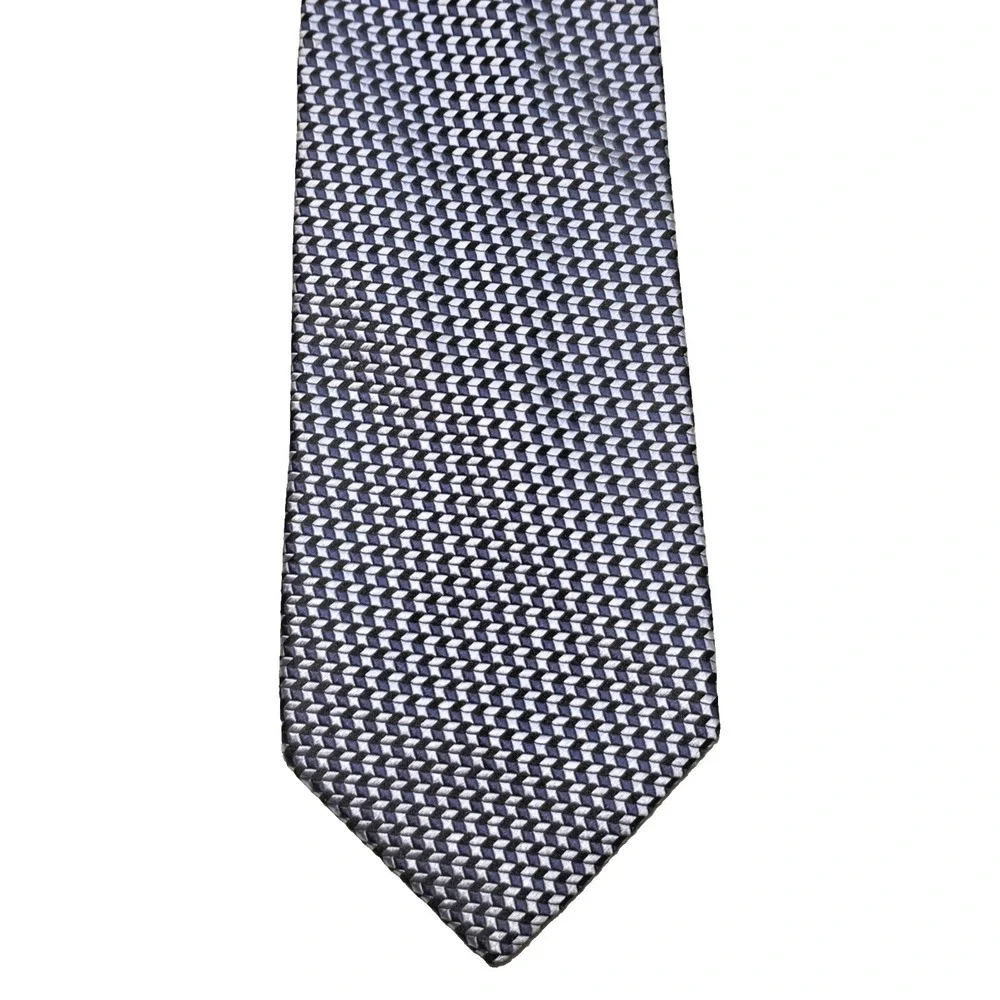 Ermenegildo Zegna Silk Tie Blue Chevron Pattern Made in Italy 58.4" x 3.6" - Picture 3 of 6